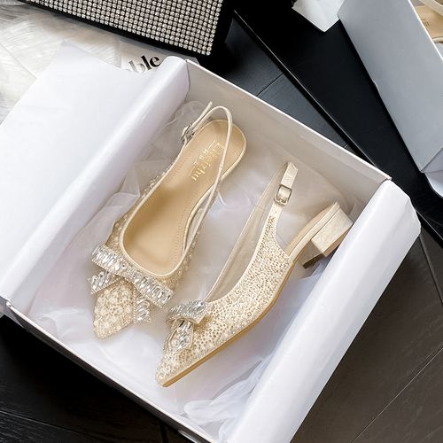 法式尖头包头半拖凉鞋女夏季新款百搭水钻懒人拖鞋配裙子粗跟单鞋主图