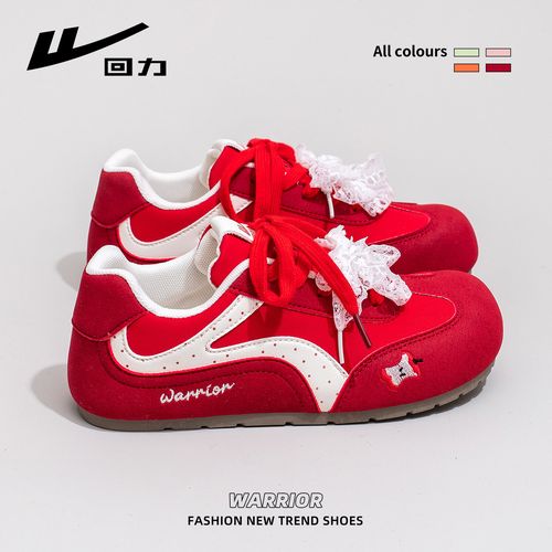 回力德训鞋女2026春季新款红色复古德训鞋芭蕾风百搭休闲软底板鞋主图