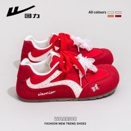 回力德训鞋女2026春季新款红色复古德训鞋芭蕾风百搭休闲软底板鞋