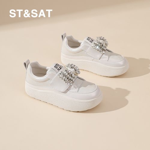 星期六真皮软底不累脚休闲板鞋女2026春季新款魔术贴百搭厚底女鞋主图