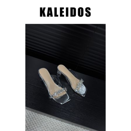KALEIDOS 透明带亮钻花朵镶嵌露趾水晶跟气质凉鞋