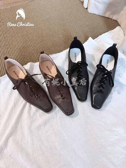 ReneChristine法式鱼骨蝴蝶结春夏新款复古小方头平底单鞋女系带主图