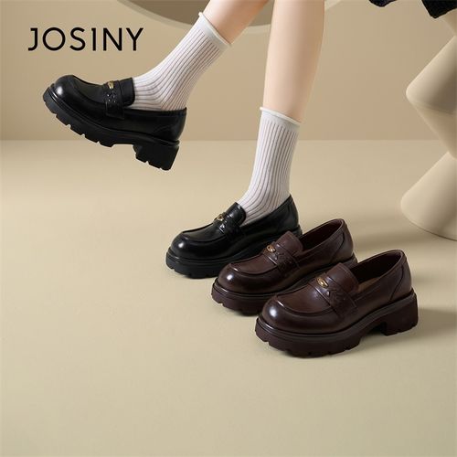 卓诗尼圆头粗跟乐福鞋女2026春新款一脚蹬通勤软底厚底增高女鞋主图