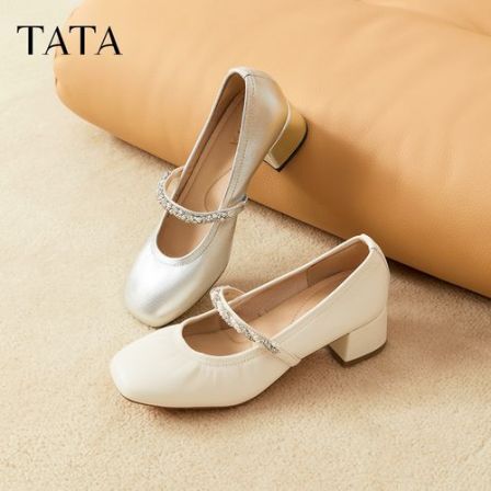 TATA他她穿搭银色带钻玛丽珍鞋女鞋芭蕾风7AC13AQ6