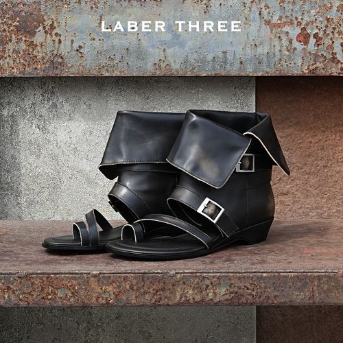 【珠珠专属】LABERTHREE26春季横带夹趾罗马凉靴时尚复古扣带两穿短筒女靴主图