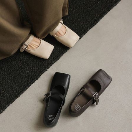 方头浅口单鞋简约风一脚蹬日常软面皮纯色2026年春秋季