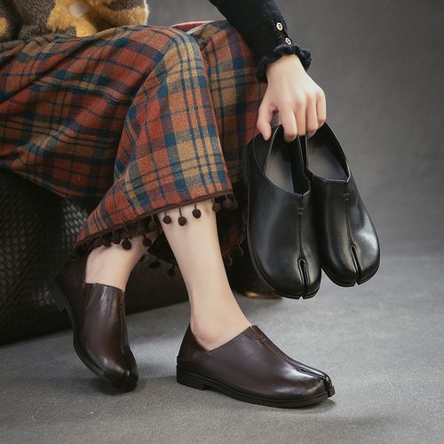 2026春季新款头层牛皮英伦风分趾两穿单鞋一脚蹬百搭女鞋主图