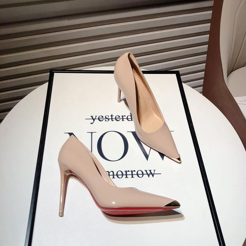 9CM显白裸粉色高跟鞋女新款御姐性感金属尖头漆皮细跟浅口单鞋女.主图