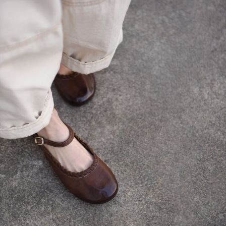 Artmu阿木原创复古水洗牛皮手工鞋女浅口单鞋平底玛丽珍鞋339431