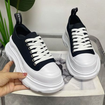 潮老爹运动帆布鞋女2026新款增高松糕昆底小白鞋透气厚夏季麦鞋