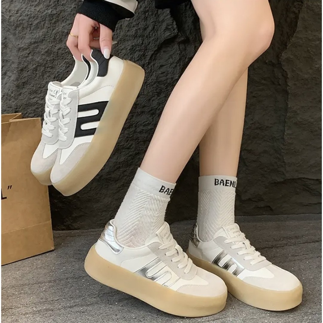 【运费补贴】联名款轻奢拼色港风复古德训厚底休闲板鞋女鞋S800主图