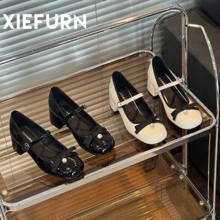 XIEFURN/鞋夫人蝴蝶结玛丽珍高跟鞋女粗跟2026千金仙女风浅口单鞋