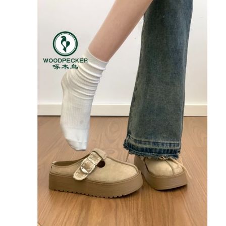 啄木鸟厚底包头半拖鞋女2026新款春外穿复古穆勒懒人一脚蹬勃肯鞋