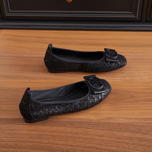 X3201-1大码单鞋女新款真皮平底豆豆鞋圆头浅口女鞋低跟妈妈鞋女主图