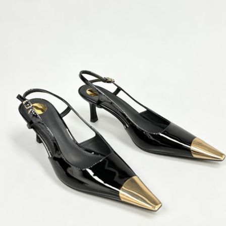 懒猫nono│Saynono 金属头真皮细跟时尚后空单鞋凉鞋6cm