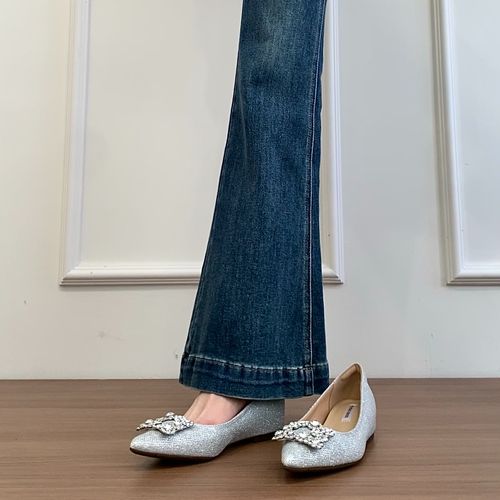 内增高法式水钻方扣尖头单鞋女鞋2026春秋新款气质亮片金色晚晚鞋主图