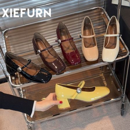 XIEFURN/鞋夫人2026新款高跟通勤方头玛丽珍女鞋法式浅口粗跟单鞋