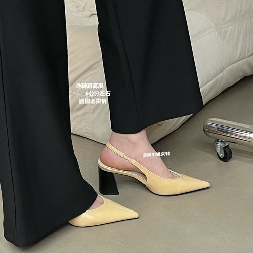 6公分粗跟！2026夏季新款粗跟高跟女鞋尖头浅口气质包头后空凉鞋主图