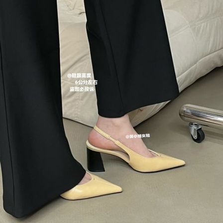6公分粗跟！2026夏季新款粗跟高跟女鞋尖头浅口气质包头后空凉鞋