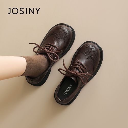 卓诗尼英伦风小皮鞋女2026新款复古布洛克厚底乐福鞋气质百搭单鞋主图