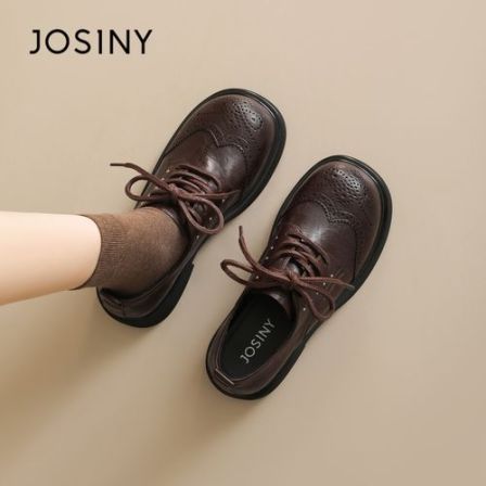 卓诗尼英伦风小皮鞋女2026新款复古布洛克厚底乐福鞋气质百搭单鞋