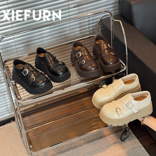 XIEFURN/鞋夫人厚底乐福鞋一脚蹬女2026新款英伦大头小皮鞋单鞋主图