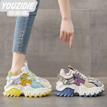 YOUZIDIE欧洲站真皮厚底老爹鞋女2025夏季新款ins潮百搭显脚小  