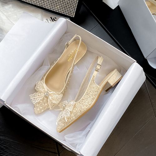 法式绝美水钻包头半拖凉鞋女夏季新款外穿粗跟不累脚舒适尖头单鞋主图