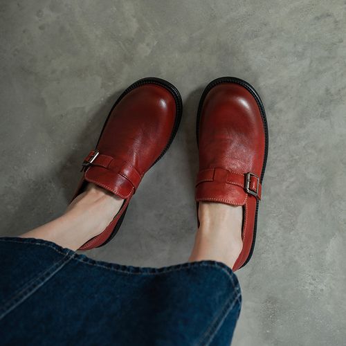 头层牛皮~3.5cm超软深口单鞋女软底低跟乐福鞋复古小皮鞋真皮女鞋主图