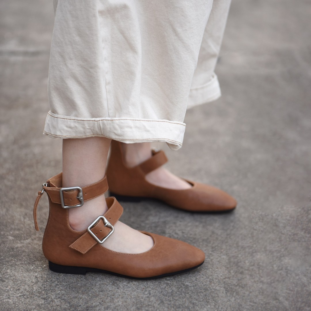 Artmu阿木原创尖头浅口单鞋女双排扣玛丽珍鞋平底鞋春季新款801主图