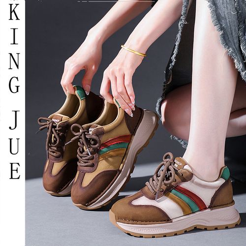 【王爵】英伦风真皮运动鞋松糕鞋拼色单鞋厚底低帮休闲老爹鞋主图