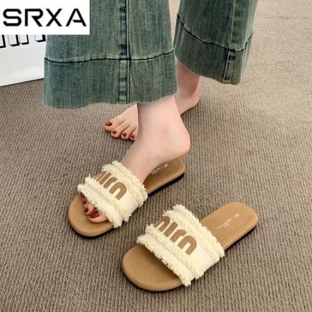 SRXA平底凉拖鞋女夏外穿2026流苏小香风超火配裙子沙滩休闲一字拖