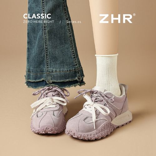 ZHR德训鞋子女款爆款2026新款春厚底真皮休闲运动鞋内增高阿甘鞋主图