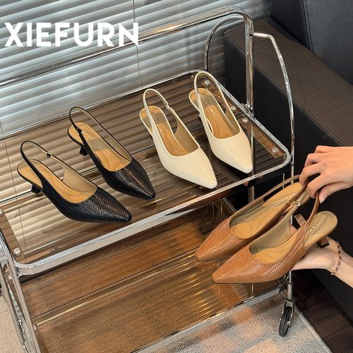XIEFURN/鞋夫人法式高跟鞋尖头女2026后空一字带细跟百搭浅口单鞋主图