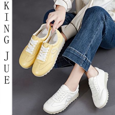 【王爵】头层牛皮小白鞋女真皮百搭软皮底运动休闲板鞋德训鞋