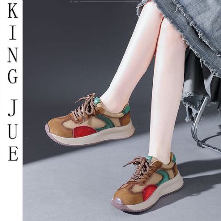 【王爵】真皮厚底阿甘鞋女头层牛皮老爹鞋透气休闲德训鞋女鞋