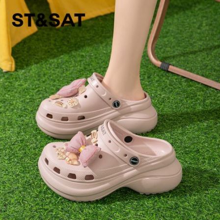 粉色洞洞鞋女款2026新款爆款外穿后空时尚包头软底厚底凉鞋