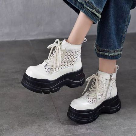 85506-8百夏季新款牛皮厚底增高时尚百搭凉鞋镂空透气复古凉鞋女