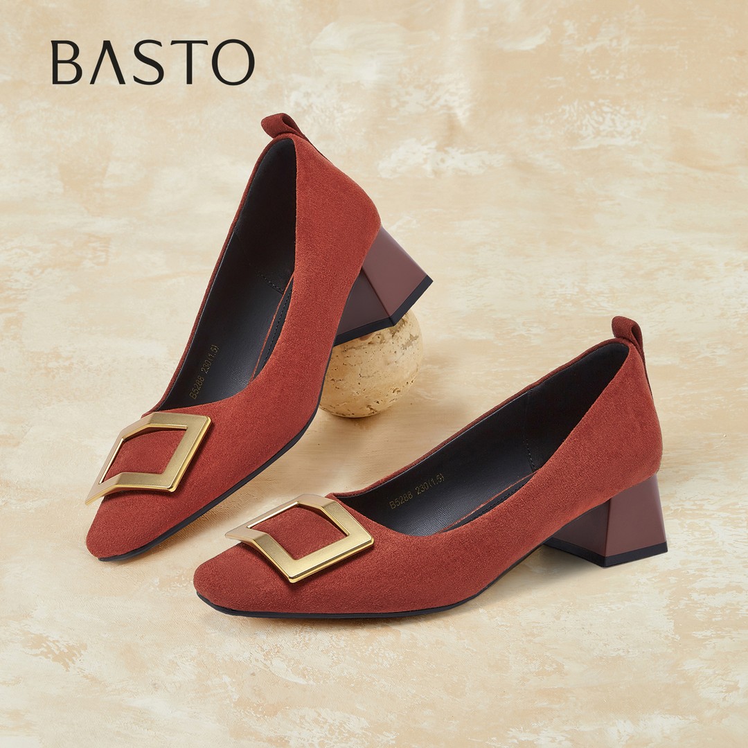 百思图2026商场同款春季女鞋时尚简约通勤粗跟方头女单鞋B5288AQ6主图