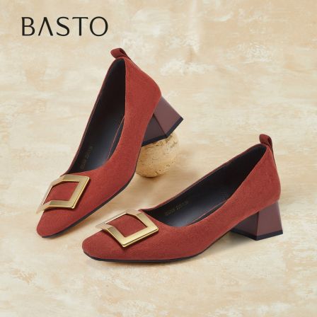 百思图2026商场同款春季女鞋时尚简约通勤粗跟方头女单鞋B5288AQ6