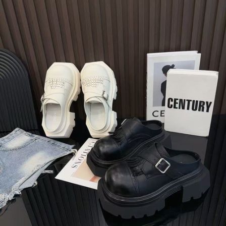 广州欧货【白野】早春7cm勃肯圆头洋气轻奢纯色包头拖650-81