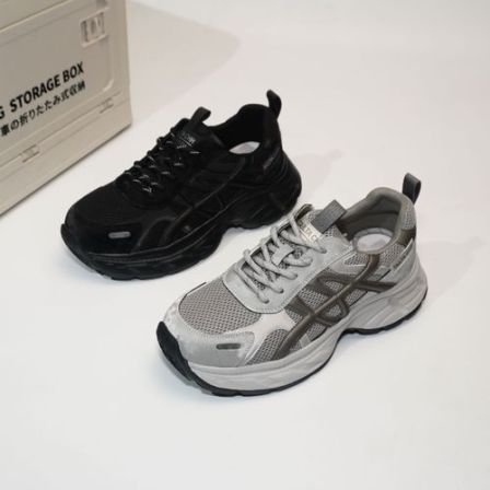 Y2678加绒大码运动鞋女新款老爹鞋真皮女鞋厚底网面休闲鞋运动鞋