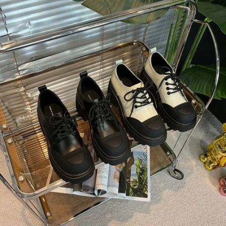 XIEFURN/鞋夫人百搭厚底系带乐福鞋女2025年春夏季韩版粗跟单鞋