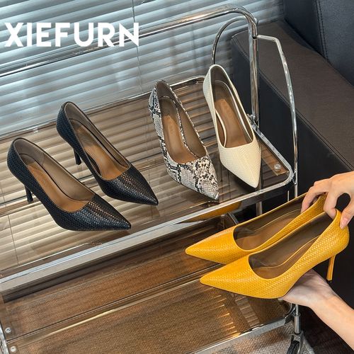 XIEFURN/鞋夫人小众设计蛇皮纹性感尖头细跟高跟鞋女2026浅口单鞋主图