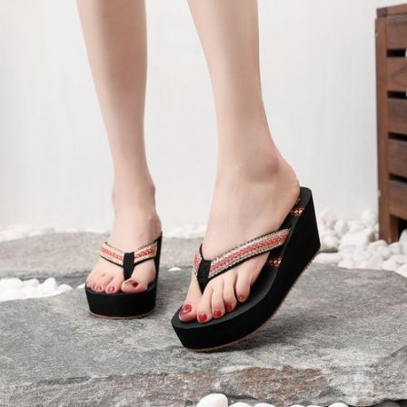 新款越南平仙沙滩女外穿高跟凉拖鞋女韩版厚底人字拖夏季休闲风