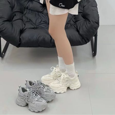 【欧加粒粒】小个子字母标6cm厚底增高老爹鞋不累脚网面休闲鞋 