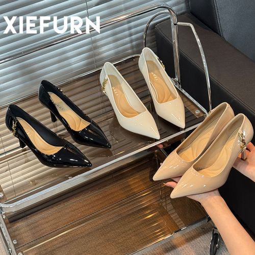 XIEFURN/鞋夫人尖头细跟高跟鞋2026春法式新款亮皮浅口性感单鞋主图