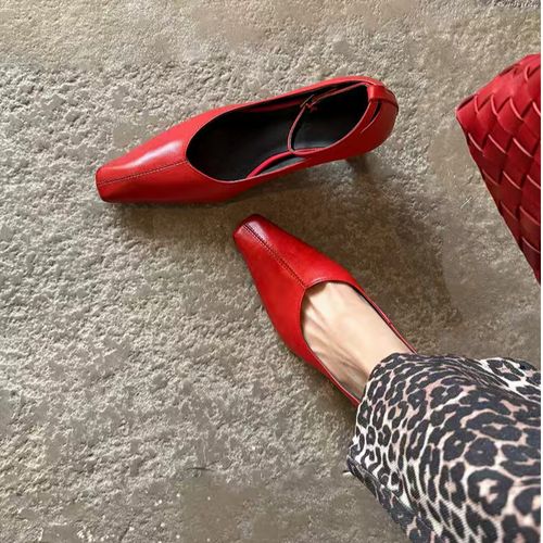 春季新款复古擦色真皮方头浅口搭扣粗跟玛丽珍时尚女士单鞋主图