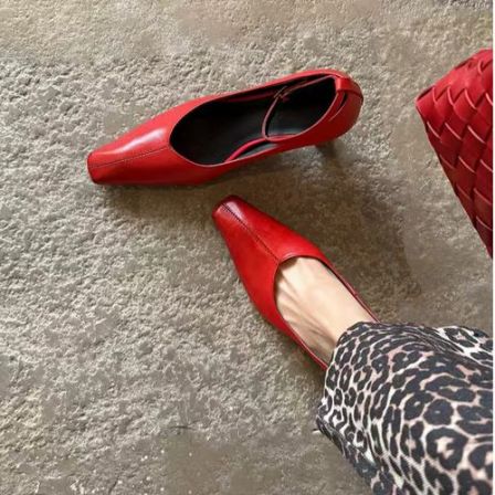 春季新款复古擦色真皮方头浅口搭扣粗跟玛丽珍时尚女士单鞋