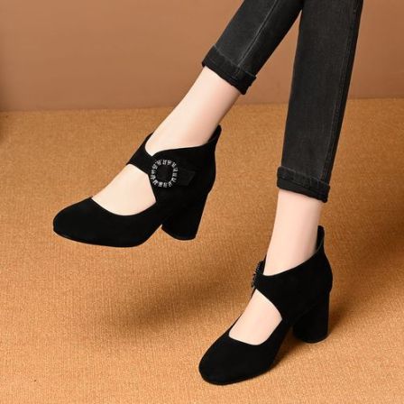 头层羊皮2026春季新款圆头粗跟单鞋一字扣复古玛丽珍真皮舒适女鞋